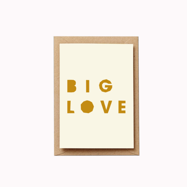 Big love card bold mustard letters typographic card