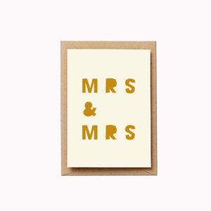 Mrs and mrs card gay wedding card bold mustard letters typographic card
