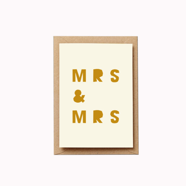 Mrs and mrs card gay wedding card bold mustard letters typographic card