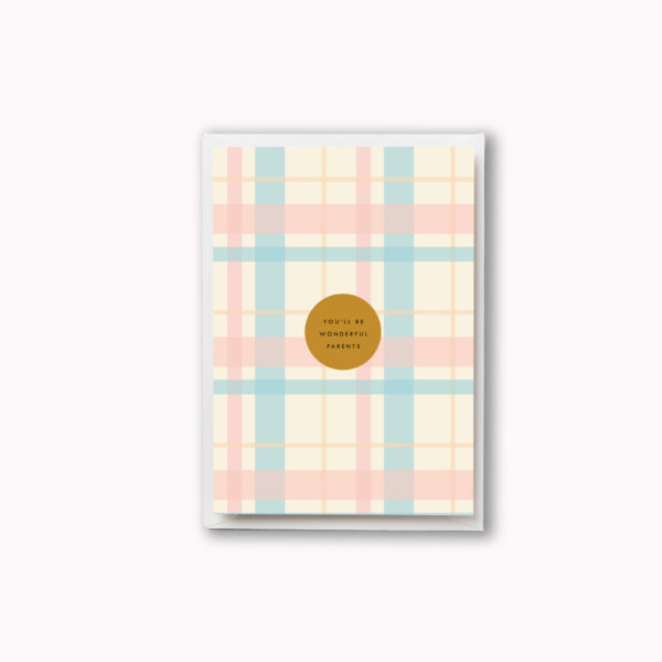 youll be wonderful parents card pink and blue tartan card new baby card