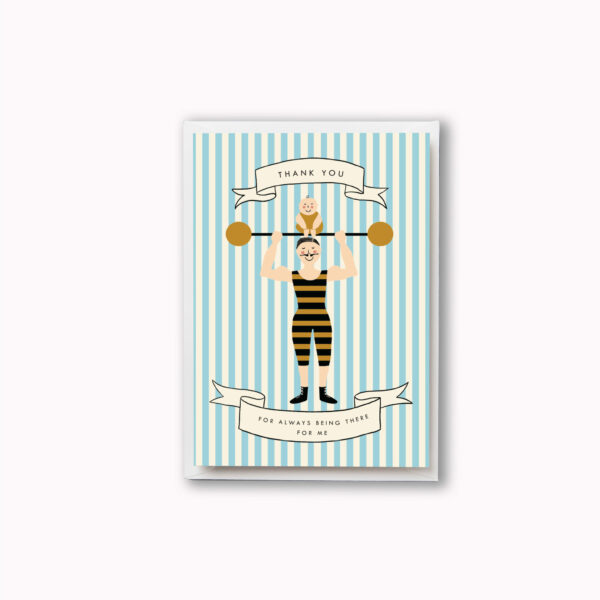 Thank you for always being there for me card vintage strongman design