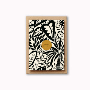 Happy Birthday black and white leaves Jungle card plant lover card