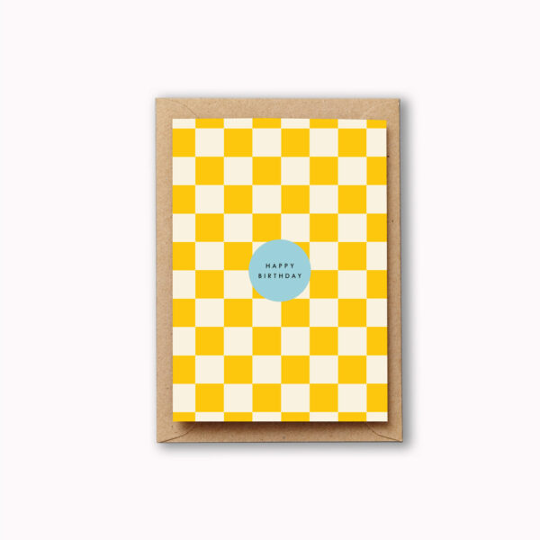 Happy birthday card yellow checkerboard card