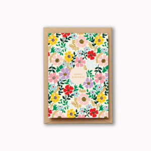 Happy birthday card secret garden bright floral design