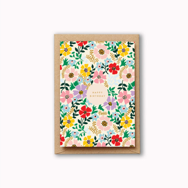 Happy birthday card secret garden bright floral design