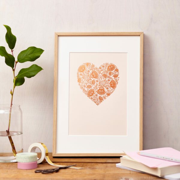 Copper Floral Heart Pink Print