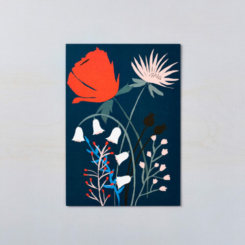 Navy And Red Flower Bright Block Colour Print