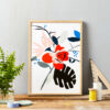 White And Red Flower Bright Block Colour Print