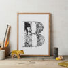 Initial Letter Jungle Black And White Bold Print B