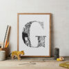 Initial Letter Jungle Black And White Bold Print G