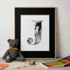 Initial Letter Jungle Black And White Bold Print With Mount J