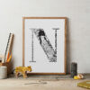 Initial Letter Jungle Black And White Bold Print N