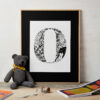 Initial Letter Jungle Black And White Bold Print With Mount O
