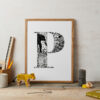 Initial Letter Jungle Black And White Bold Print P