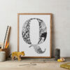 Initial Letter Jungle Black And White Bold Print Q
