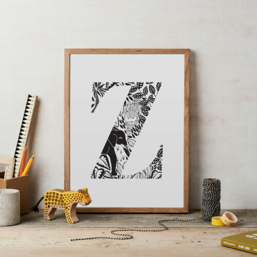 Initial Letter Jungle Black And White Bold Print Z