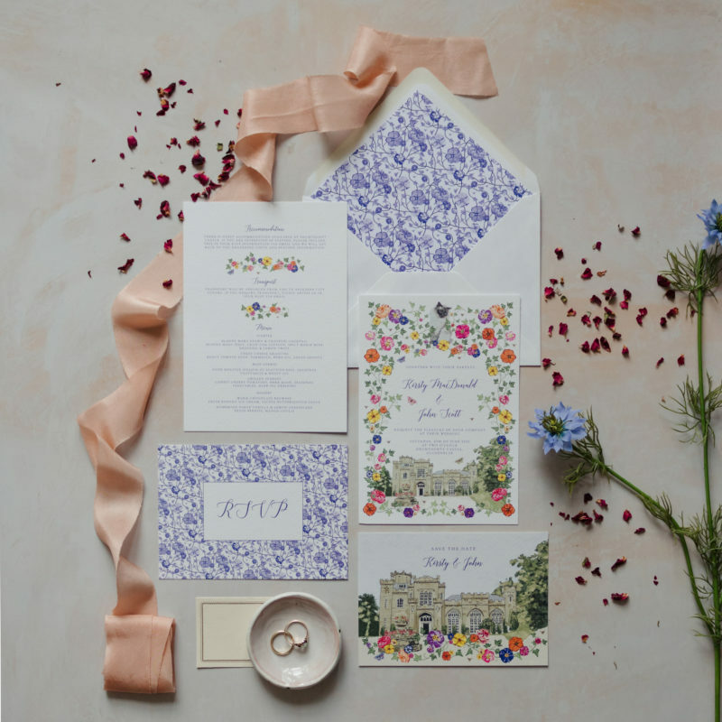 Kirsty and John bespoke wedding stationery flowers castles and cats - Scottish Wedding Drumtochty Castle, Auchenblae