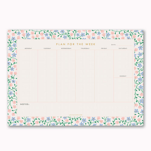 periwinkle A4 weekly desk planner_on pink