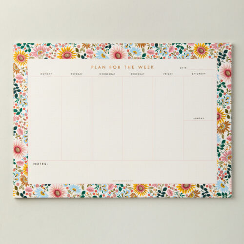 A4 weekly planner desk notepad time blocking bright flowers