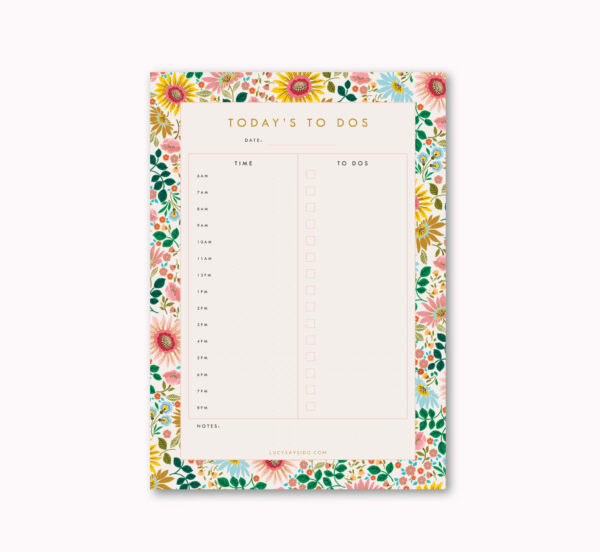 A5 day planner desk notepad bright flowers on pink
