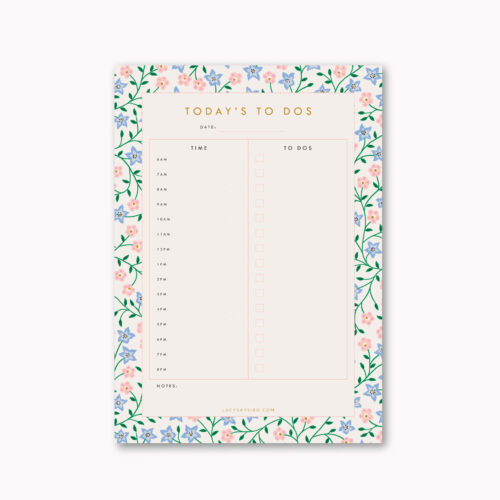 A5 day planner desk notepad periwinkle on pink
