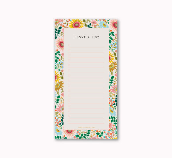 Jotter tick list notepad I love a list bright flowers on pink
