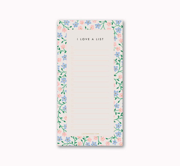 Jotter tick list notepad I love a list periwinkle on pink