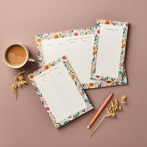 Stationery Bundle 1 - Jotter, A5 Day Planner and A4 Week Planner Bright Flowers