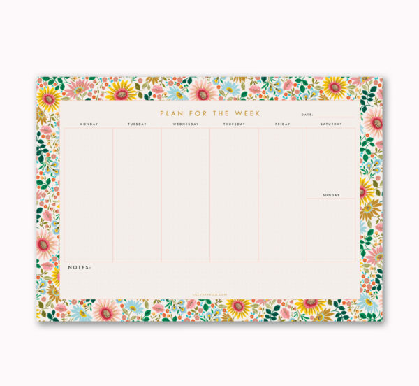 bright flowers A4 weekly desk planner_on pink