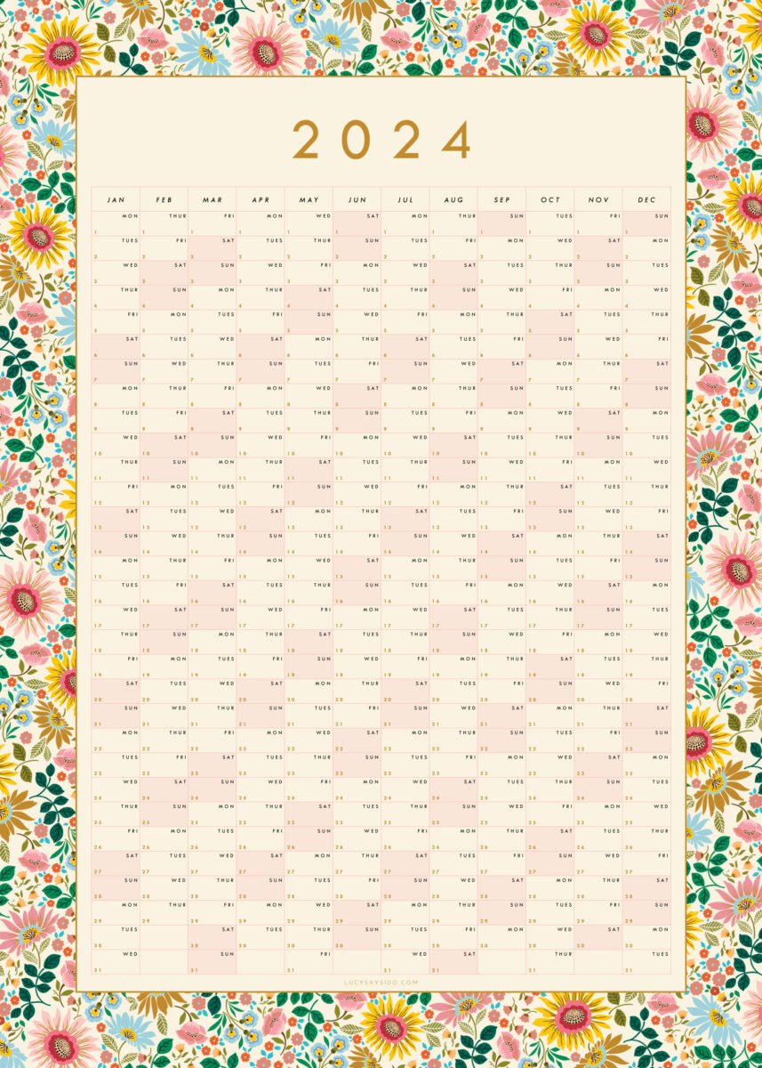 2024 year planner for the wall bright flowers design