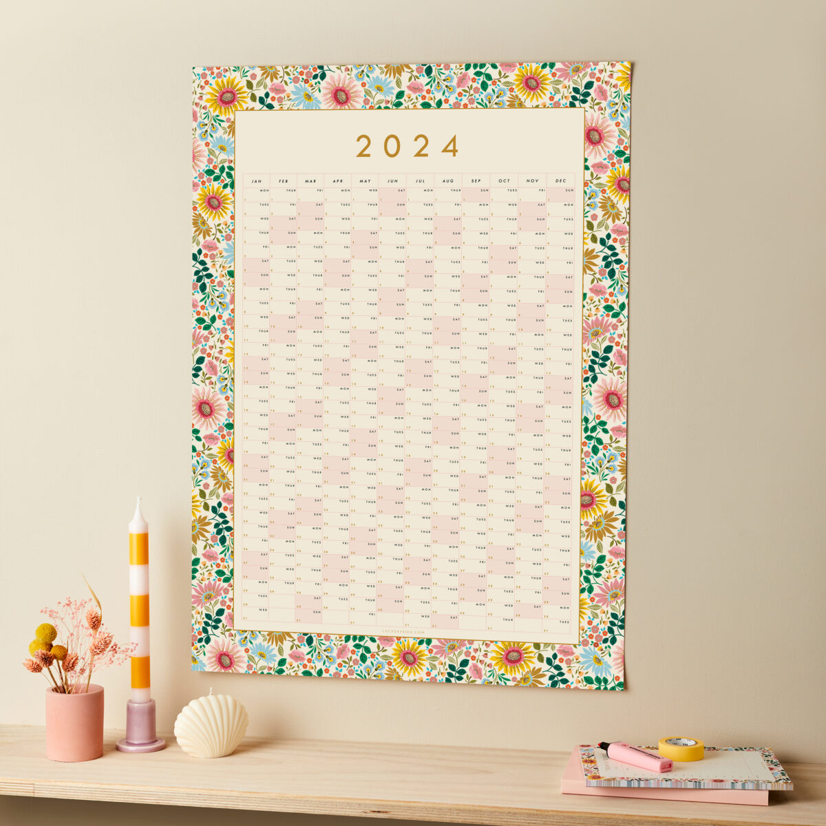 2024 year planner for the wall bright floral design
