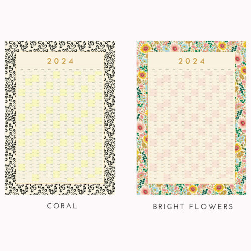 2024 wall planners both design bright flowers and coral pattern