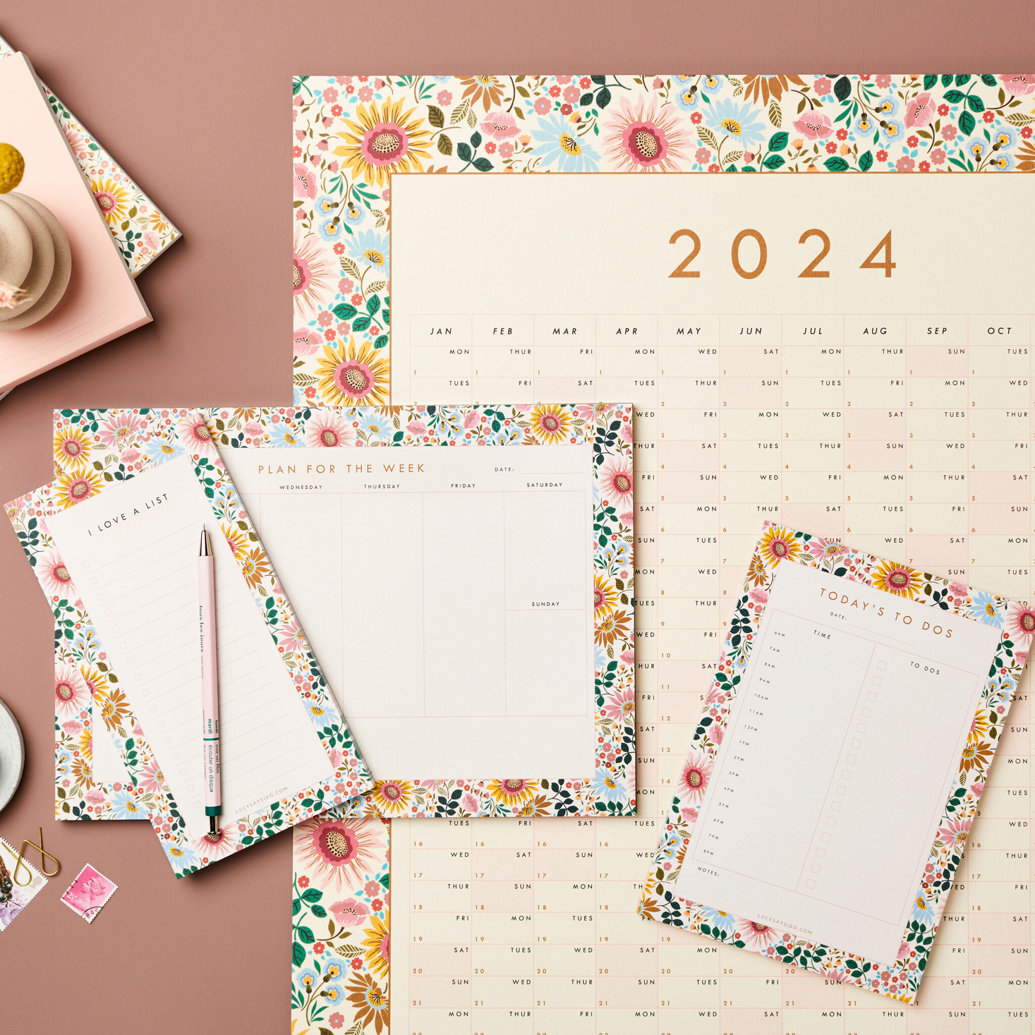 stationery bundle 2 - 2024 Wall Year Planner, A4 Week Planner, A5 Daily Planner and jotter sq