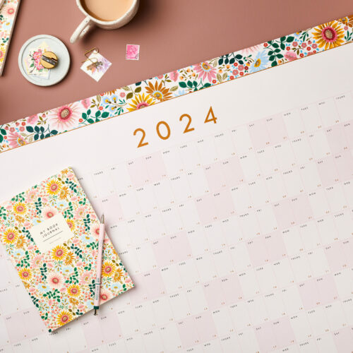 stationery bundle 9 - 2024 Wall Year Planner, book journal bright flowers design sq