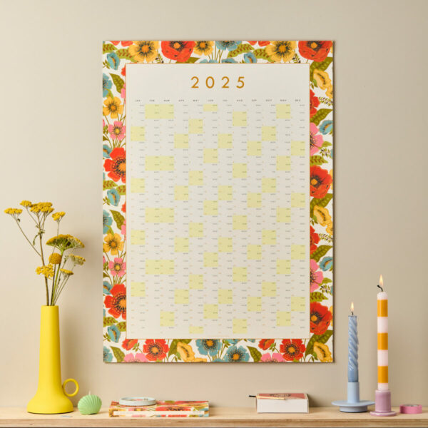 styled image of a bright 2025 floral wall planner