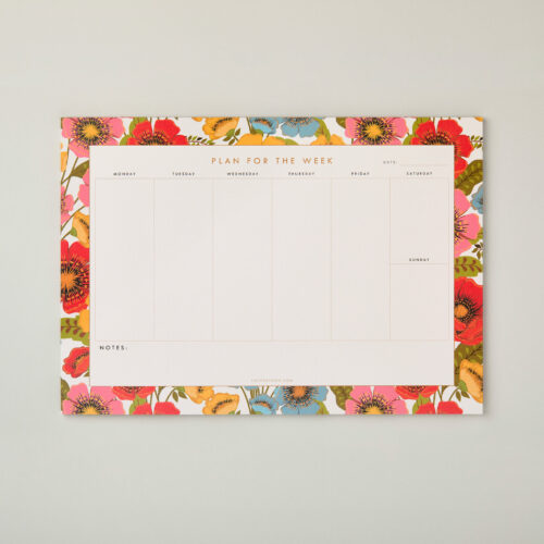 A4 artistic weekly floral planner. Undated for flexibility and enough space for notes